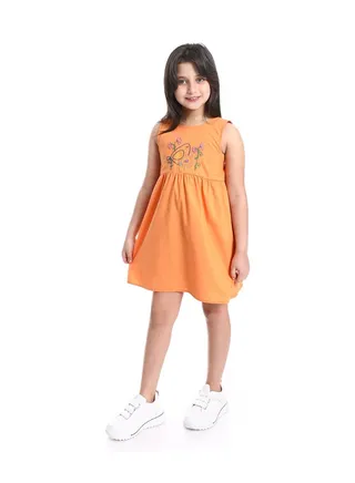 Girls Sleeveless Dress With Bow Back _ Orange 
