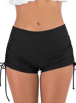 Solid Color Plunge Swim Shorts Black 