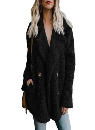 SCIONE Overcoat Solid Coat Women Winter Lapel Loose Outwear Casual Ladies Blend Coat Faux Warm Tops 