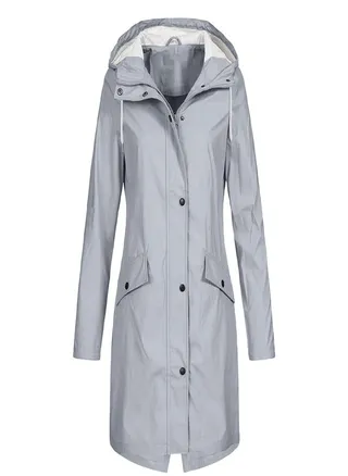 Women Solid Stripe Rain Jacket Outdoor Plus Medium And Long Waterproof Hooded Raincoat Windproof 