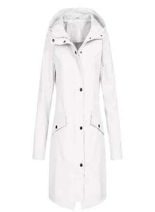 Women Solid Stripe Rain Jacket Outdoor Plus Medium And Long Waterproof Hooded Raincoat Windproof 
