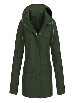 Women Solid Stripe Rain Jacket Outdoor Plus Waterproof Hooded Raincoat Windproof 