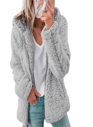 Coats for Women Wool Fur Fluffy Furry Coat Fleece Jackets Hooded Long Sleeve Winter Warmer Plush Fleece Cardigan 