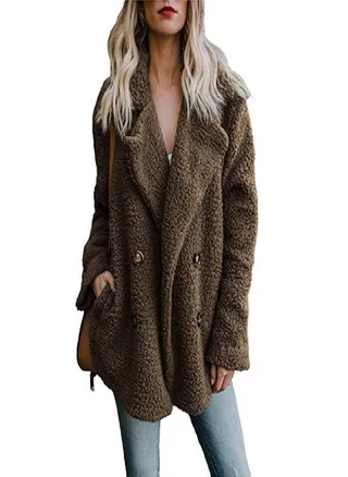 SCIONE Overcoat Solid Coat Women Winter Lapel Loose Outwear Casual Ladies Blend Coat Faux Warm Tops 