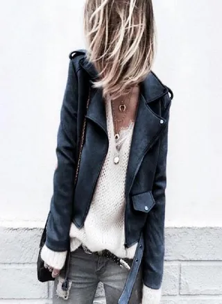 Women's Casual Autumn Faux Suede Slim Zippers Coat Short Cool Motorcycle Jacket 