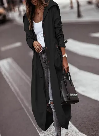Women's Solid Colour Loose Casual Temperament Hooded Mackintosh Cloth Windbreaker Jacket 