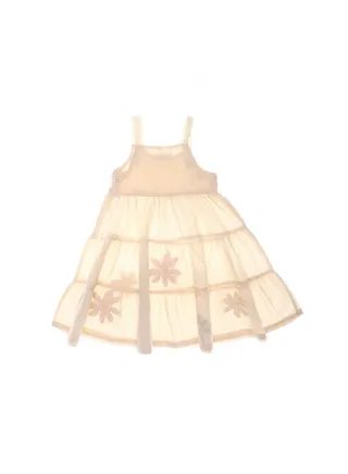 Stitched Peach Flowers Patches Offwhite Girls Dress 