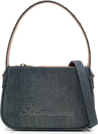 Rhinestone-Logo Denim Mini Bag