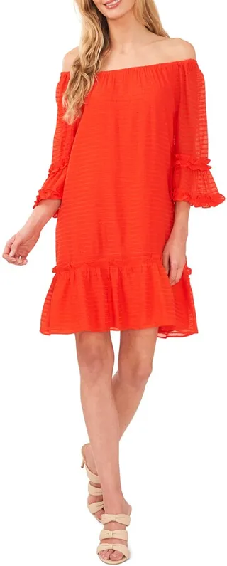 Off the Shoulder Textured Stripe Dress