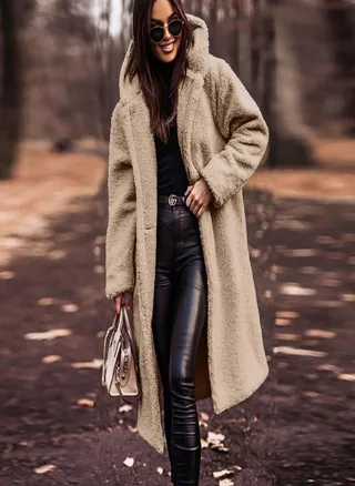 Women's Long Autumn And Winter Solid Color Long-Sleeved Woolen Women's Coat 