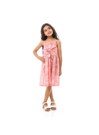 Girls Floral  Dress With Square Neck -Cashmere 