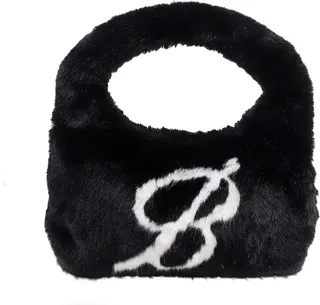 Faux fur shoulder bag with frontal monogram