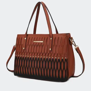 MKF Collection by Mia K Quinn Triple Compartment Color Block Tote Bag - Brown