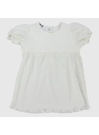White Ruffled Short-Sleeved Dress 