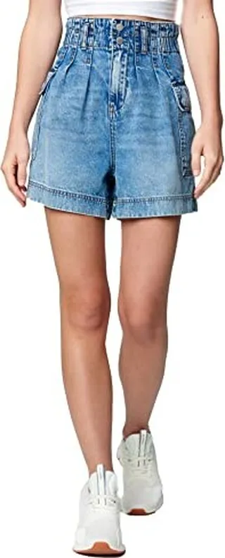 [BLANKNYC] Womens Luxury Clothing High Rise Elastic Waistband Cargo Denim Short