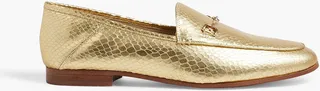 Loraine metallic snake-effect leather loafers