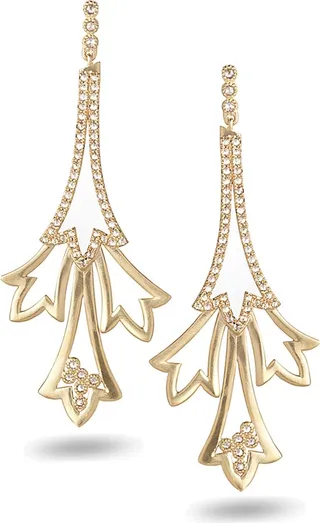20K Sagrada Labyrinth Long Diamond Earrings