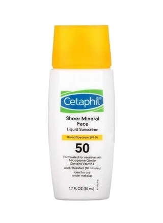 Cetaphil 100% Mineral Liquid Sunscreen for Face with Broad Spectrum Zinc Oxide SPF 50, Formulated for Sensitive Skin, Unscented, 1.7 fl. oz. 