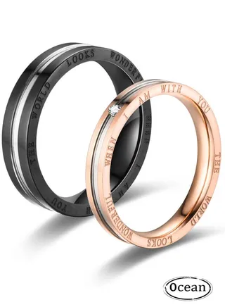 Stainless Steel Couple Ring, Electroplated Process, Decorated With Square Diamonds, Fashionable And Classic, Suitable As a Couple Gift 
