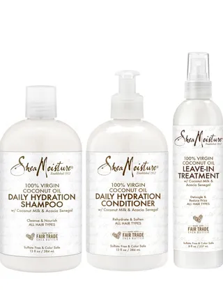 Shea Moisture Triple Pack 100% Virgin Coconut Oil | Daily Moisturizing Conditioner 13 oz., Daily Moisturizing Shampoo 13 oz., Leave-In Treatment 8 oz. 