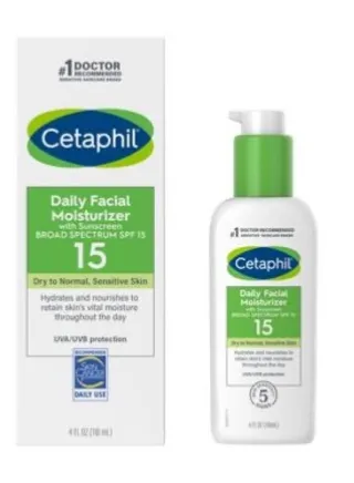 Daily facial moisturizer with SPF 15 sunscreen for sensitive skin 
