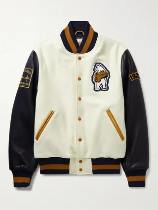 The Albany Logo-Appliqued Wool-Blend and Leather Bomber Jacket