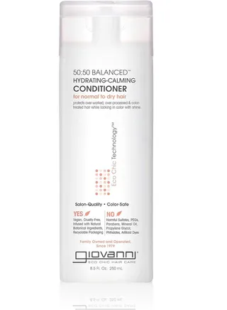 Giovanni Eco Chic 50:50 Balanced Moisturizing and Soothing Conditioner, 8.5 oz - pH Balanced Leave-In for Over-Treated Hair, Sulfate Free, Color Safe (Pack of 1) 