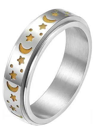 Titanium Stainless Steel Spinning Moon and Stars Relief Stress Anxiety Luminous Ring 