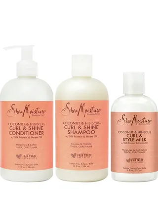 Shea Moisture 3-Piece Set of Shea Moisture Coconut & Hibiscus Curly Hair Moisturizing & Styling Milk with Shea Butter and Coconut Oil, for Normal Hair 