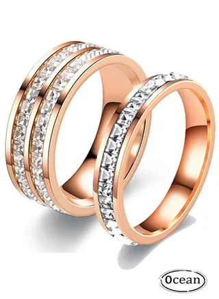 Stainless Steel Couple Ring, Electroplated Process, Decorated With Square Diamonds, Fashionable And Classic, Suitable As A Couple Gift 