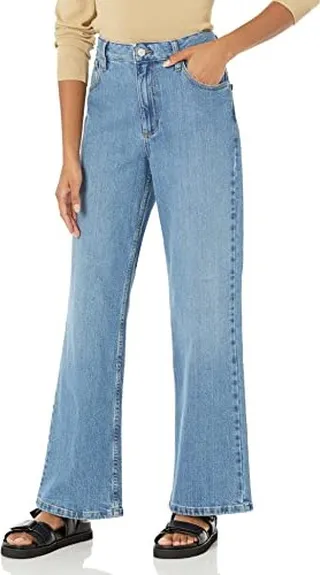 The Drop Women's Medium indigo Keagan Mid Rise Wide Leg