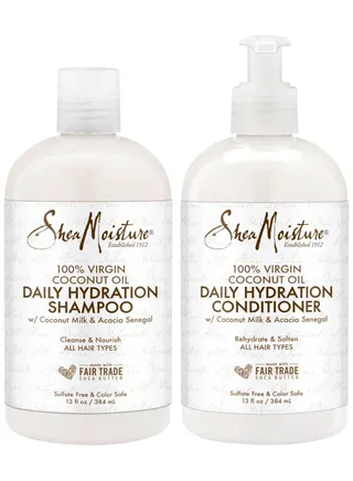 Shea Moisture Daily Moisturizing Shampoo and Conditioner with 100% Virgin Coconut Oil | Capacity: 13 fluid ounces, for dry hair 