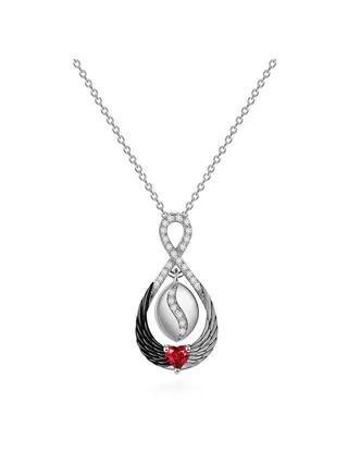 Black and White Wings Series Zircon Heart Necklace 