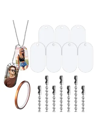 Sublimation Blank Aluminum Tag, Sublimation Stamping Tag Necklace Set with White Pendants, Double Sided Blank Stamping Metal Tags for Personalized Tag Pets Tag Oval, 15 SetsV 
