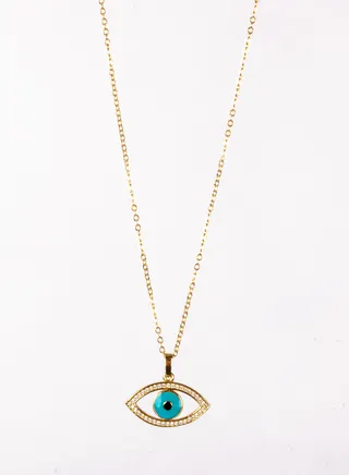 Platinum Necklace with Blue Zirconic Eye, Premium Quality & Against Color Change 
