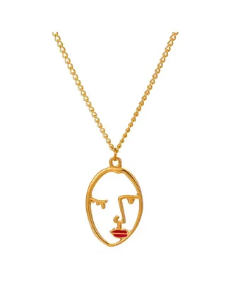 Vintage Abstract Face Necklace Sweater Chain 