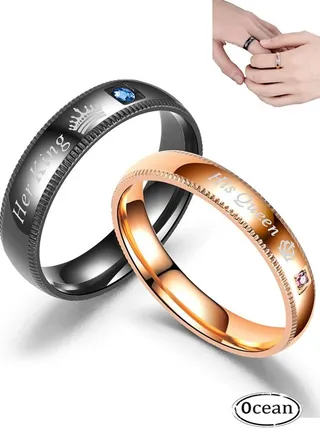 Titanium steel His Or Her King Couple Matching Band Ring,Fashionable And Personalized, Suitable As A Couple Gift 