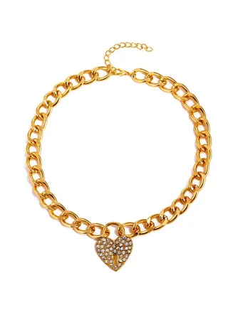Diamond-encrusted chunky chain love clavicle chain 
