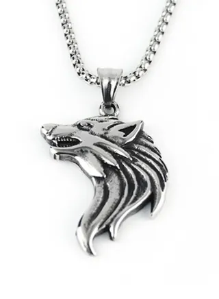 Titanium Steel Wolf Head Viking Necklace 