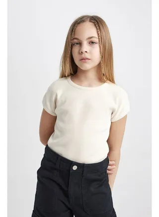 Girl Slim Fit Knitted Short Sleeve Body 