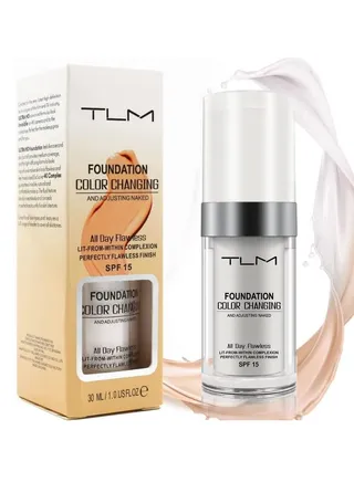 TLM Colour Changing Foundation for Different Skin Tone, Foundation Makeup Base Nude Face Liquid Full Coverage Concealer, TLM Concealer Cover Cream 