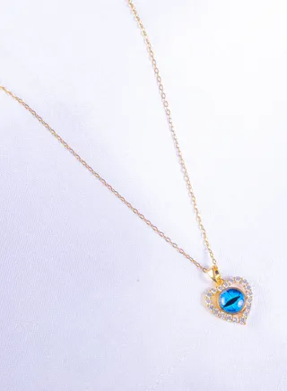 Stainless Steel Necklace Gold with Zirconic Heart and Eye Pendant 
