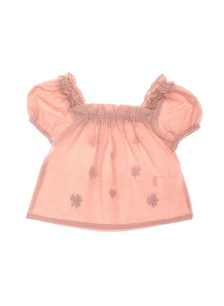 Cashmere Stitched Flowers Over Nude Girls Blouse 