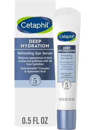 Cetaphil Deep Hydration & Refreshing Serum, 0.5 fl oz, provides 48-hour hydration for the under-eye area and reduces the appearance of dark circles. Enriched with Hyaluronic Acid, Vitamin E and B5 (pa 