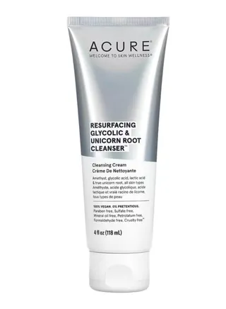 Acure Resurfacing Glycolic Rhino Root Cleanser - Gentle Daily Cleansing and Exfoliating Cream - Brightening and Moisturizing Facial Wash - All Skin Types, 4 fl oz 
