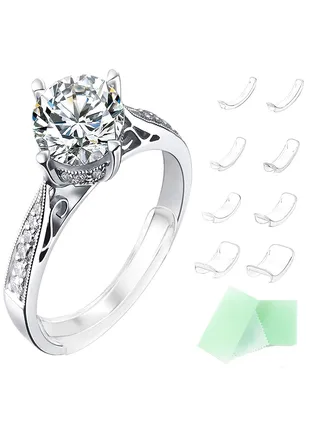 Ring Size Adjuster 8 Pcs Invisible Ring Size Adjuster for Loose Rings with 8 Sizes Ring Adjuster Fit Any Rings Guard Spacer Ring Size Reducer Spacer Ring Guard With Wiping Cloth 