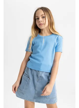 Girl Slim Fit Knitted Short Sleeve Body 