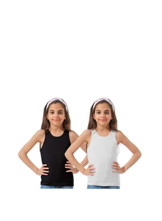 Bundle Of Two Cotton Stretch Plain Tank Tops Girls Multicolour 