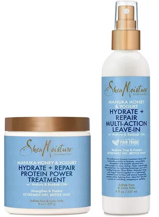 Shea Moisture Honey & Yogurt Moisturizing Combo Set, Multi-Action Leave-in Spray 8 oz, Powerful Protein Treatment, Deep Conditioning Hair 8 oz 