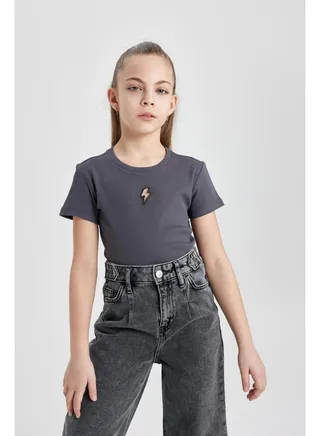Girl Slim Fit Knitted Short Sleeve Body 